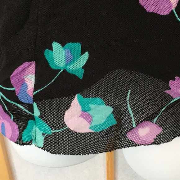 LOFT Sleeveless Sheer Top Ruffles Jewel-tones on Black - Picture 5 of 9